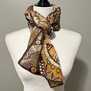 Nicole Miller Fall Floral and Leaf Pattern Silk Scarf